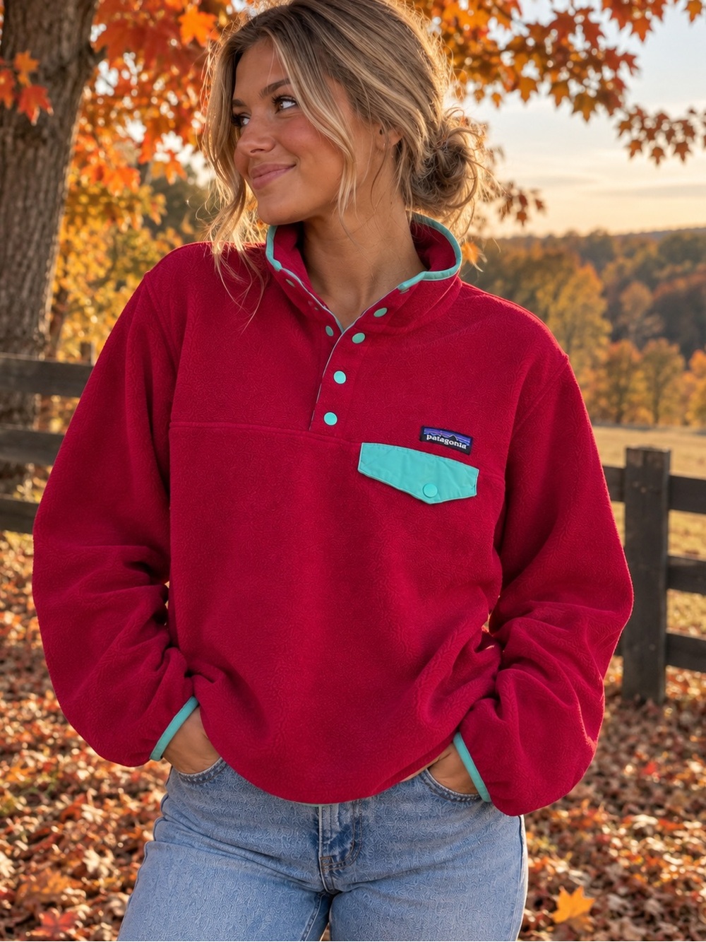 Patagonia Women's Synchilla Snap-T Fleece Pullover Pink Teal Size L